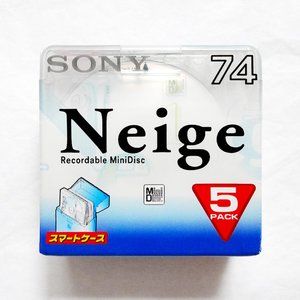 NEW SONY NEIGE 74 5 Pk Blank Recordable MiniDiscs/MD + Flip Top Case MDW74NE